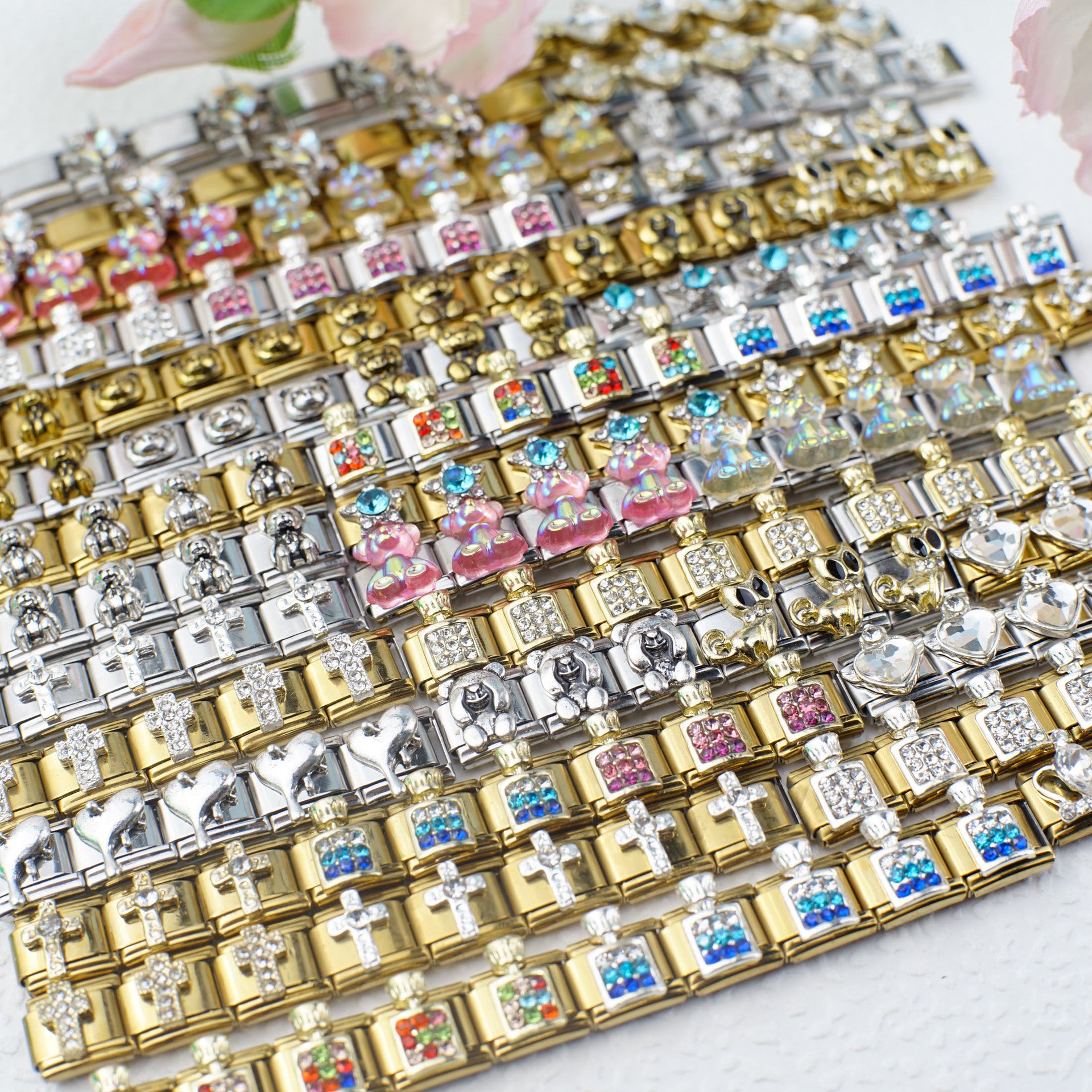 Wholesale 5pcs Italian Charm Bracelet 9mm DIY Splicing Perfume Bottle Bear Stainless Steel Composable Bracelet