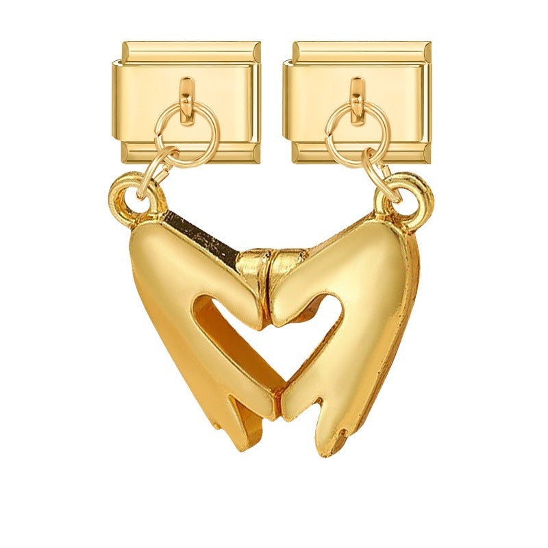 Wholesale Italian Charm Bracelet 9mm DIY Splicing Double Charm DIY Ring Stainless Steel Composable Bracelet