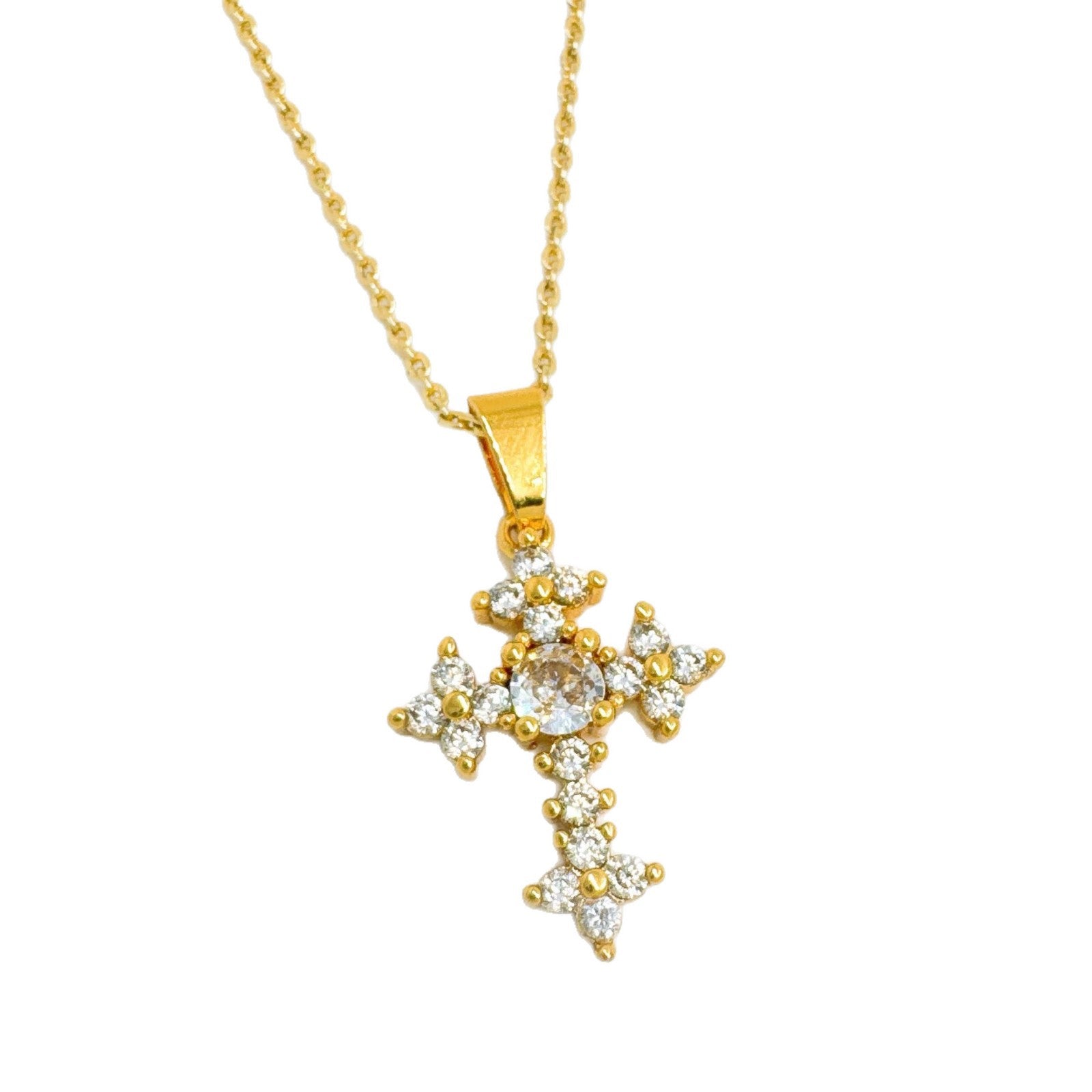 Wholesale Light Luxury Cross Necklace,  Gold Plated Copper Micro Inlaid Zircon