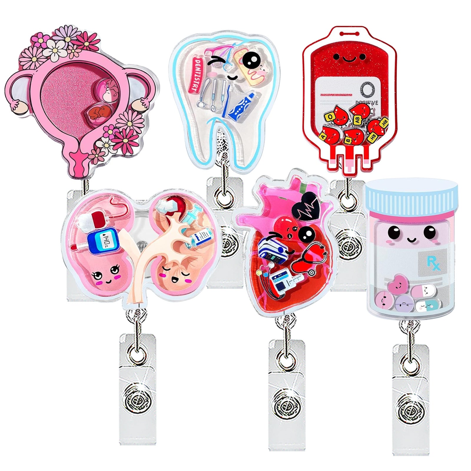 Wholesale Cute Acrylic Heart-Shaped Retractable Badge Holder - Pill Bottle Design for Doctor Nurse,  Rotating Clip,  Gift