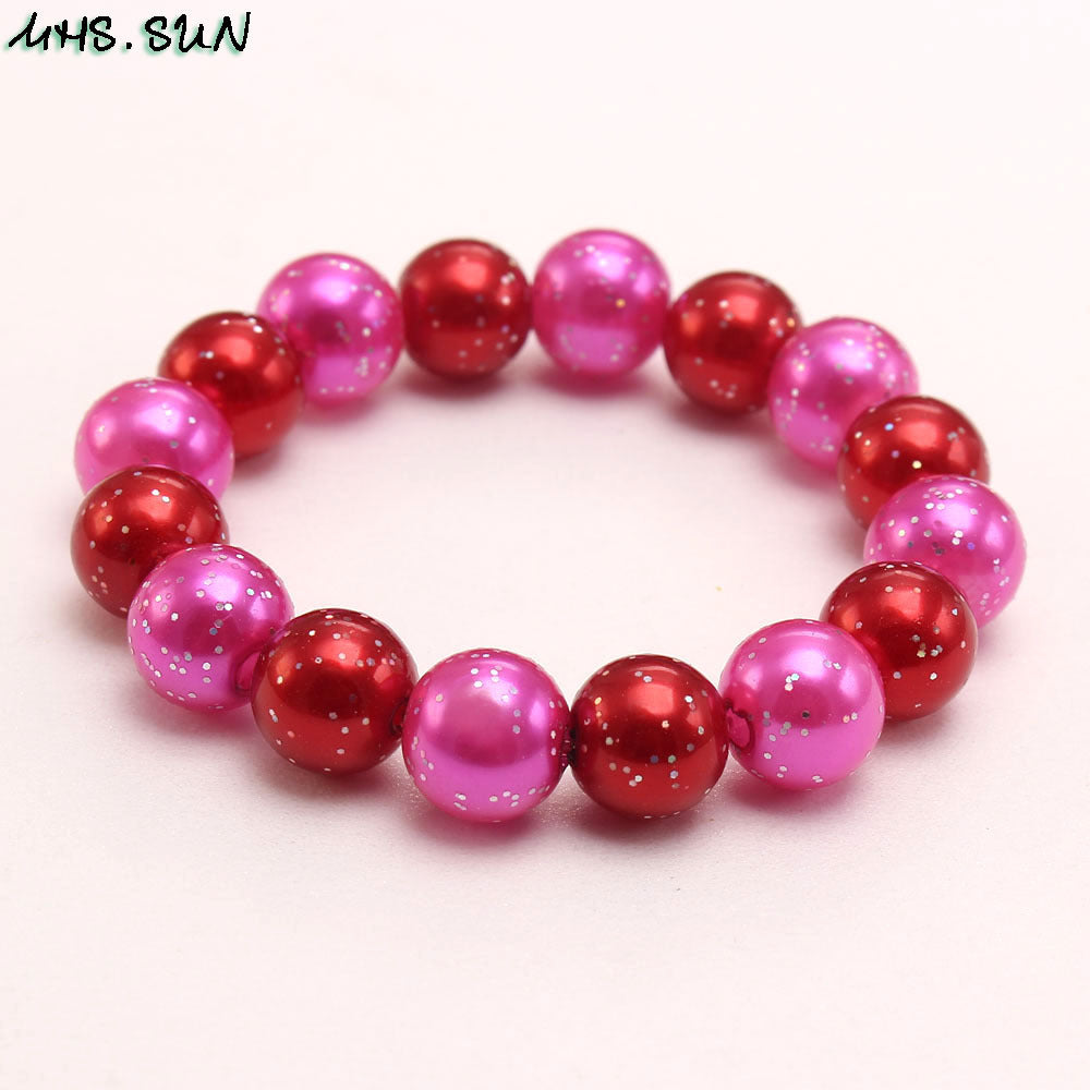 Wholesale Glitter Pink Acrylic Pearl Children's Bracelet ACC-BT-NiJia001