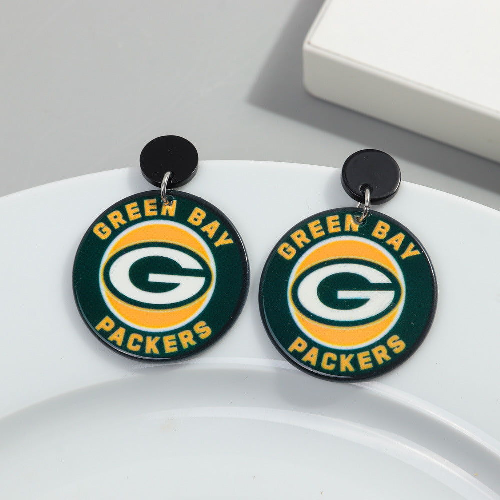 Wholesale Foreign Trade Cross-border European and American Football League Exaggerated Earrings Distinctive Sweet Cool Style Acrylic Printed Earrings Earrings