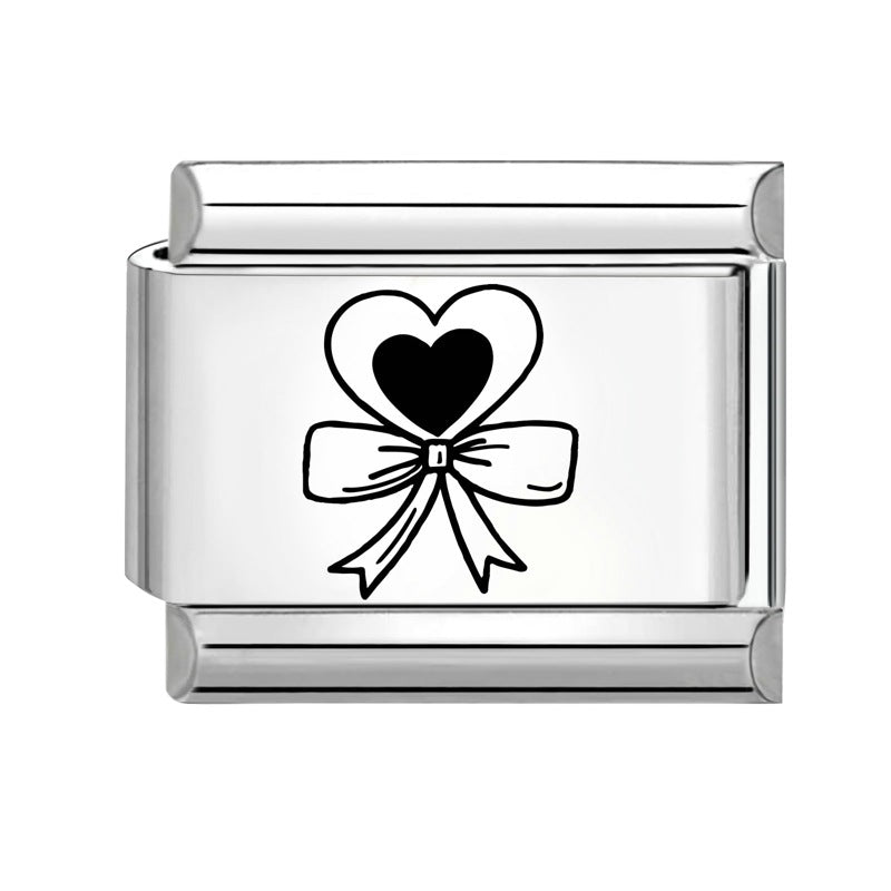 Wholesale Italian Charm Bracelet 9mm DIY Splicing Black and White Lettering Stainless Steel Composable Bracelet