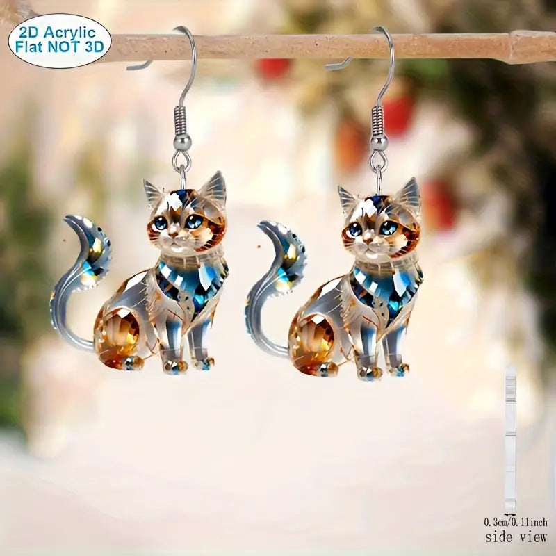 Wholesale Love Animal Crystal Persian Cat Pattern Flat 2D Acrylic Earrings