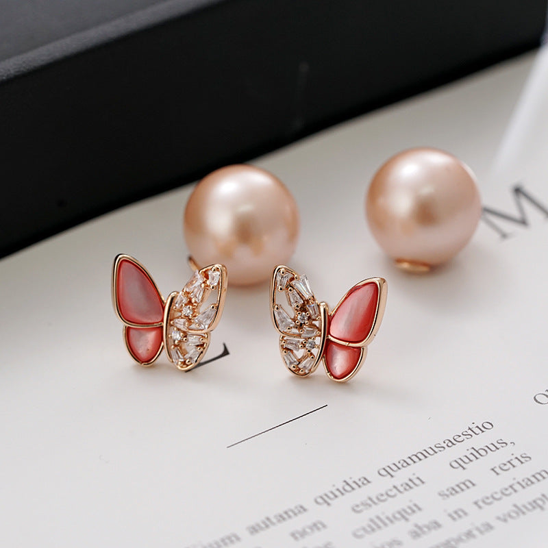 Wholesale  Elegant Butterfly curved color shell two-piece earrings