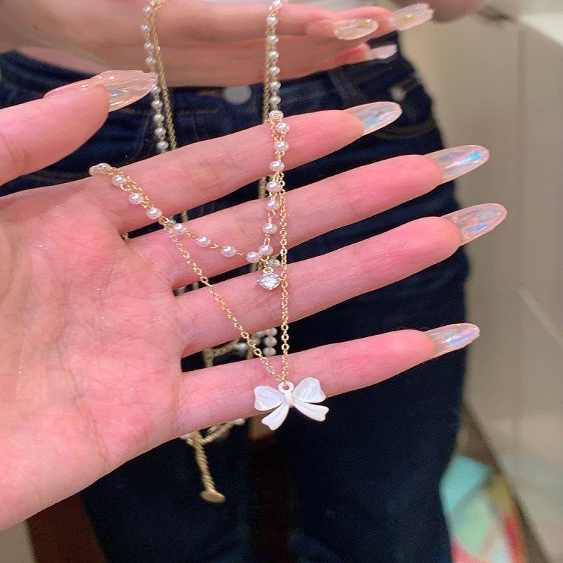 Wholesale Double Layer Butterfly Pearl Necklace  Luxury Necklaces