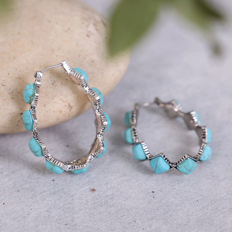 Wholesale  exaggerated rhombus turquoise U-shaped earrings turquoise earrings