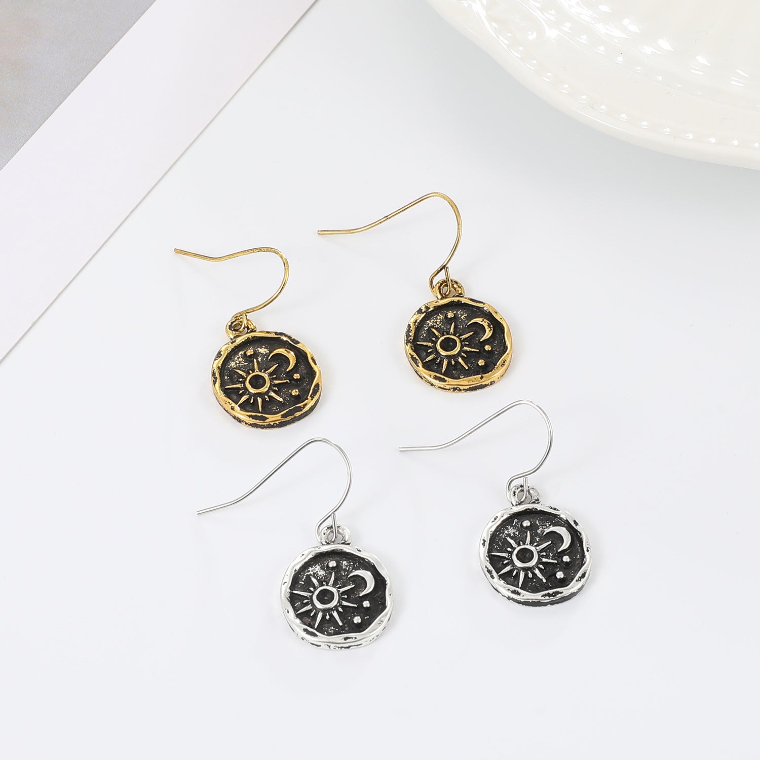 Wholesale Bohemian Style Sun Moon Earrings Geometric Metal Ethnic Wind Vintage Ear Jewelry