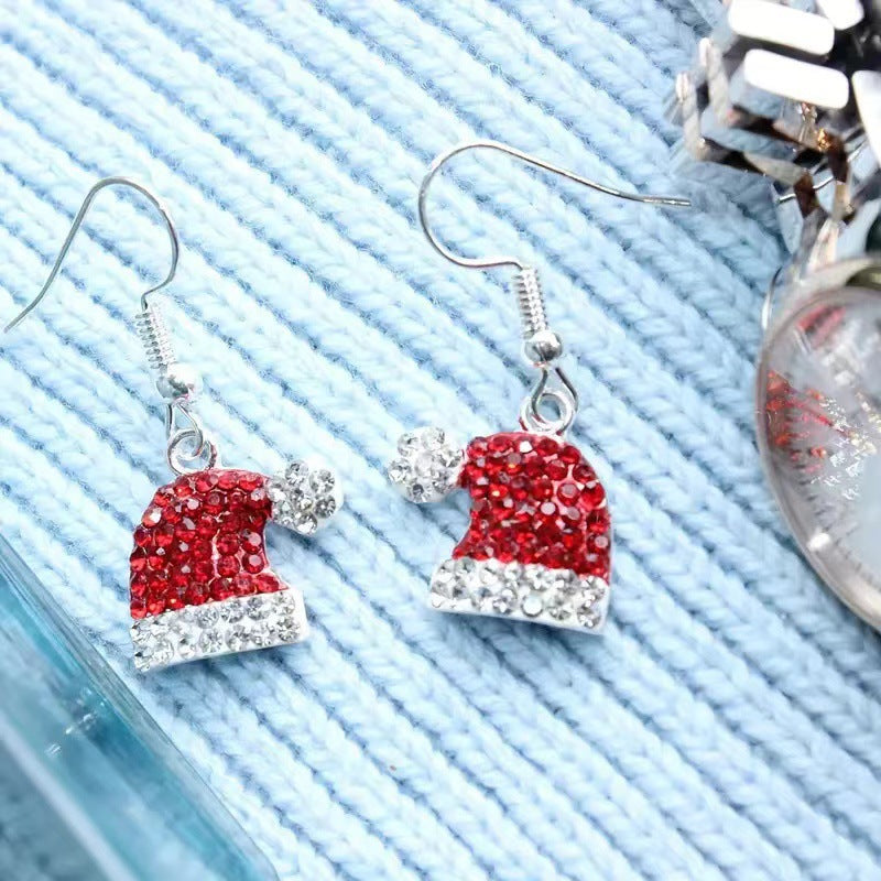 Wholesale Christmas hat cute rhinestone earrings