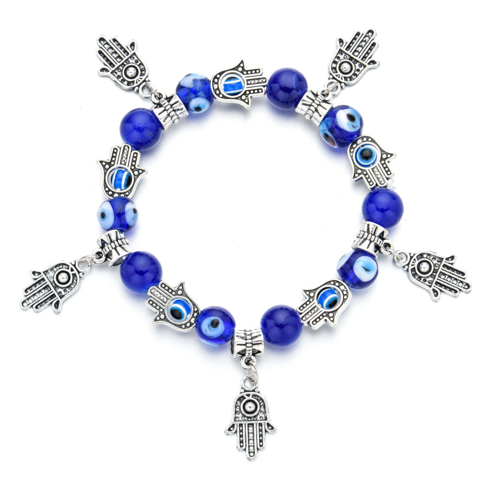 Wholesale Alloy Evil Eye Beaded Bracelet Vintage Pendant Charm Travel Souvenir Jewelry Accessory