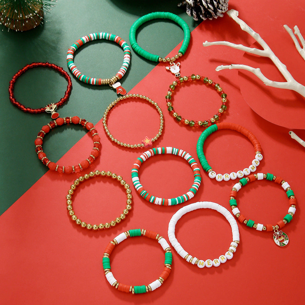Wholesale Christmas Polymer Clay Crystal Christmas Bracelet Multi-layer Stacking Set ACC-BT-Zhey006