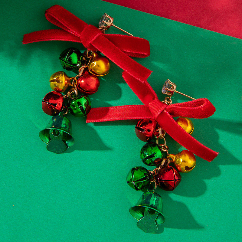 Wholesale  Christmas  Cute Design Creative Hair Ball Red and Green Bow Earrings