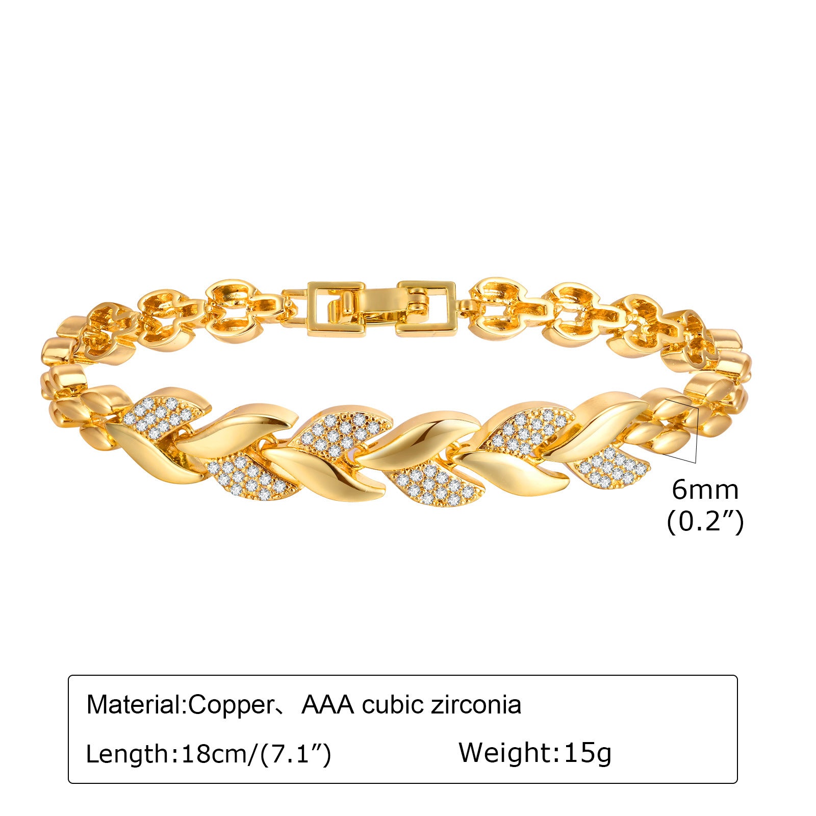 Wholesale Copper Zircon Leaf Infinity Heart Shape Gold Bracelet ACC-BT-HuaLanXin002