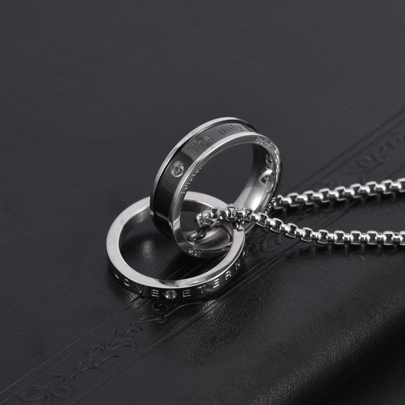 Collana con pendente a doppio anello in acciaio inossidabile all'ingrosso