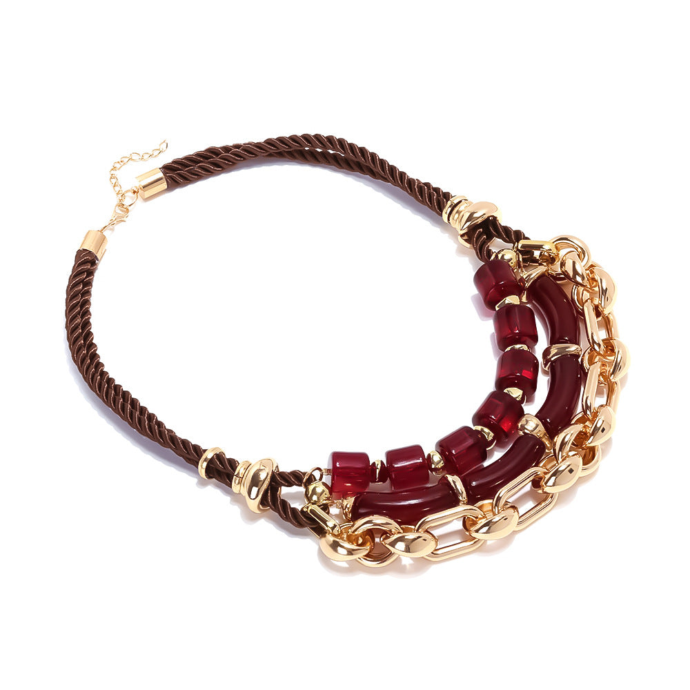 Wholesale  Handmade Multi-Layer Geometric Resin Splicing Metal Chain Necklace