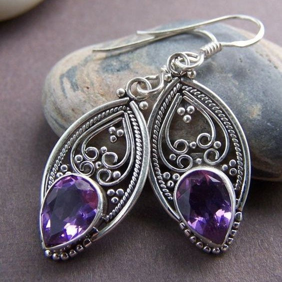 Wholesale  retro style purple zircon earrings