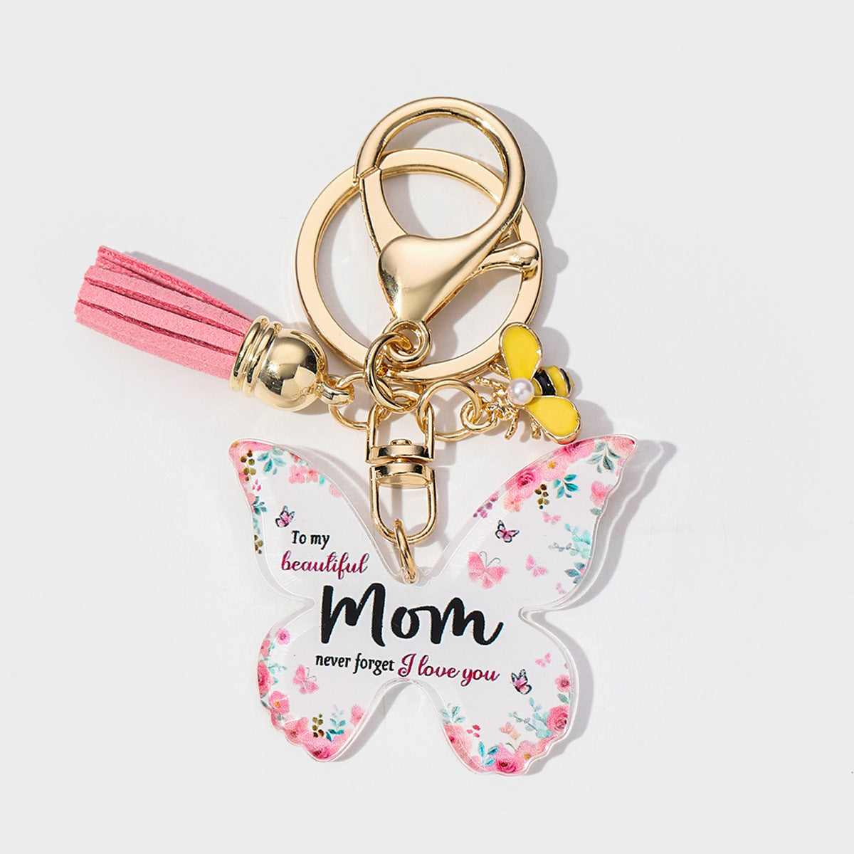 Wholesale 1PCS Arrival Butterfly Shape Acrylic MOM Pendant Key Chain Gift for Mother' s Day Valentine' s Day Anniversary
