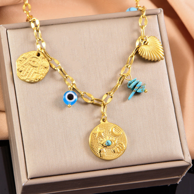 Wholesale  Titanium Steel ocean shell starfish conch necklace