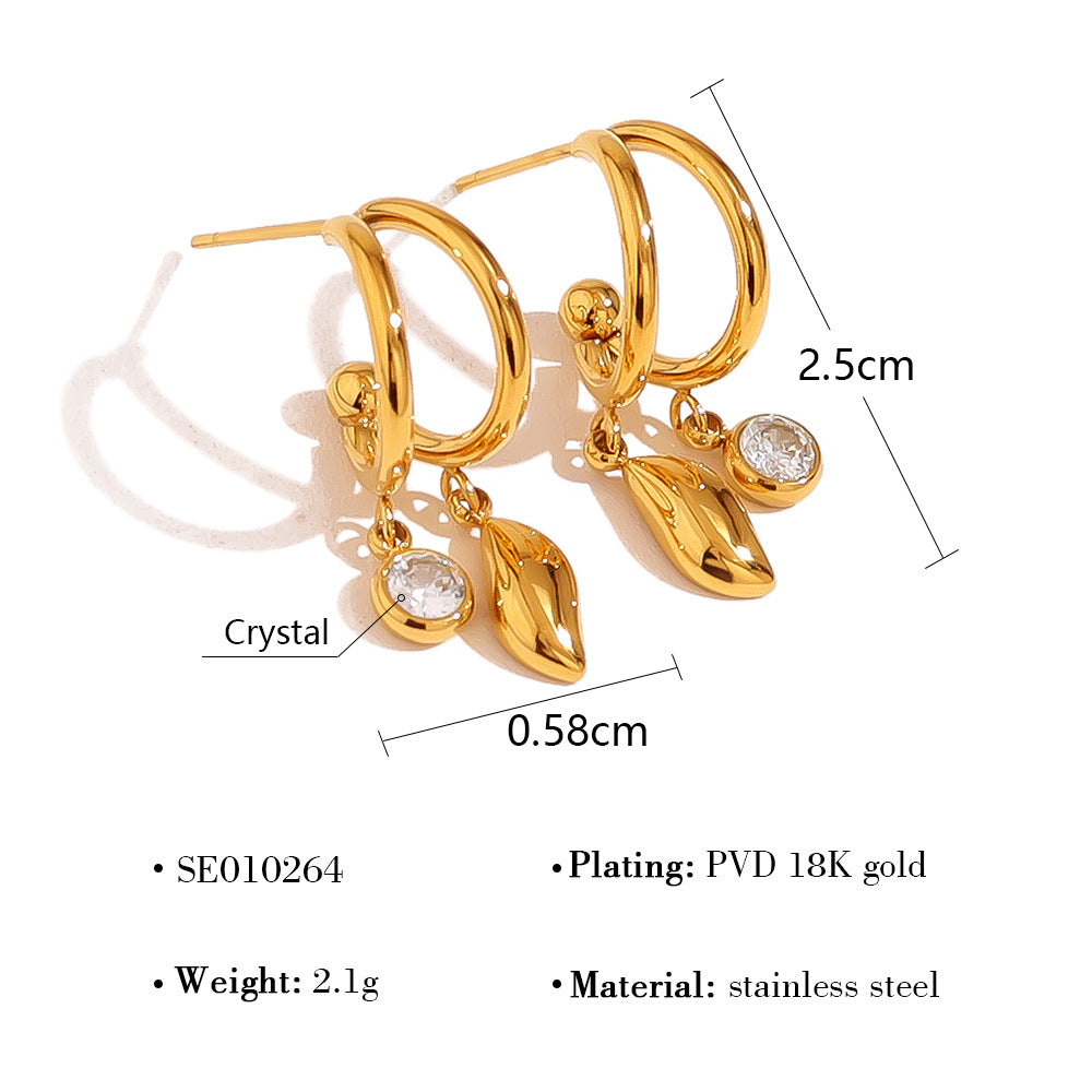 Wholesale  Geometric Glow Pendant 18K Gold Titanium Steel Round Zircon  Earrings