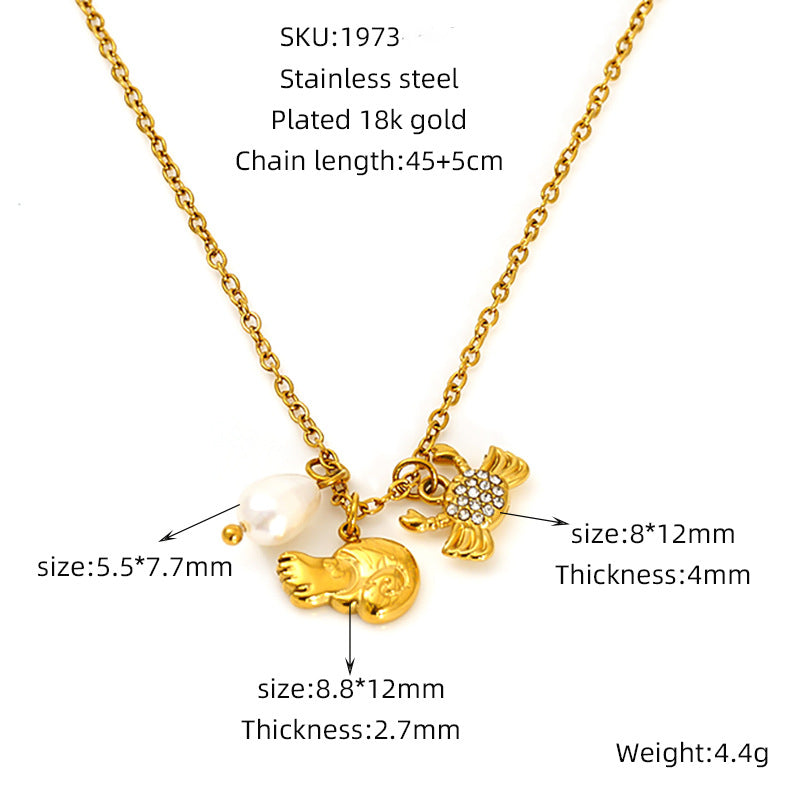 Wholesale Diamond Pearl Necklace Stainless Steel  Clavicle Chain