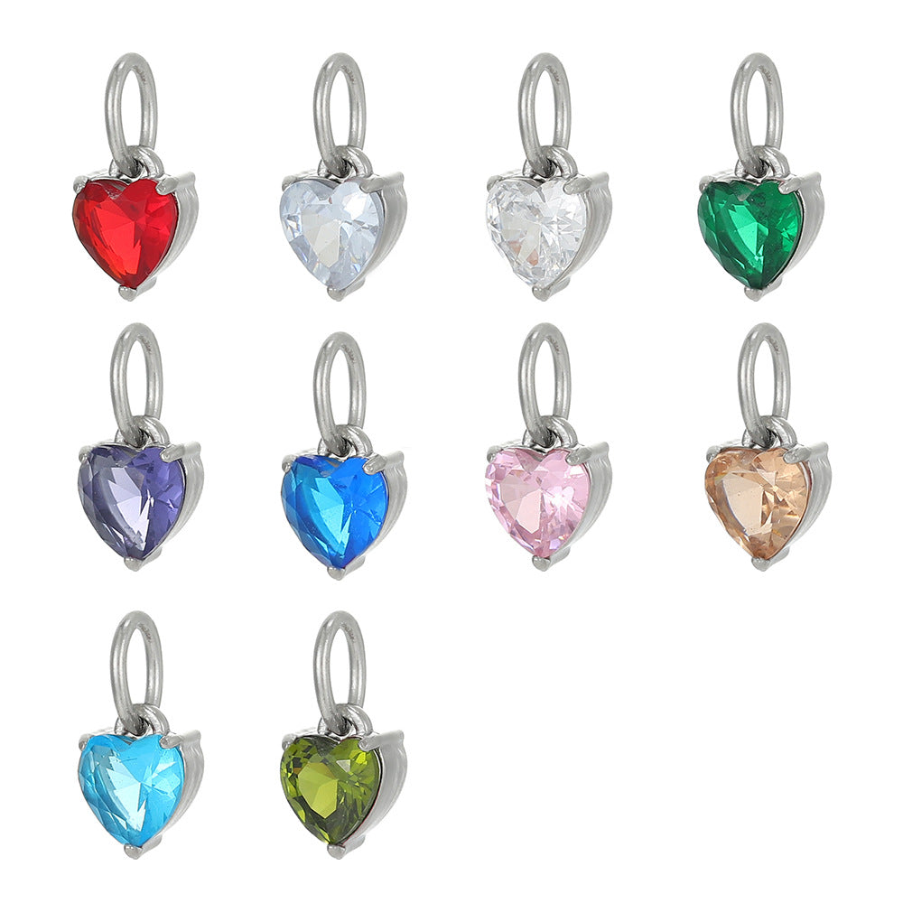 Wholesale stainless steel heart-shaped zircon pendant