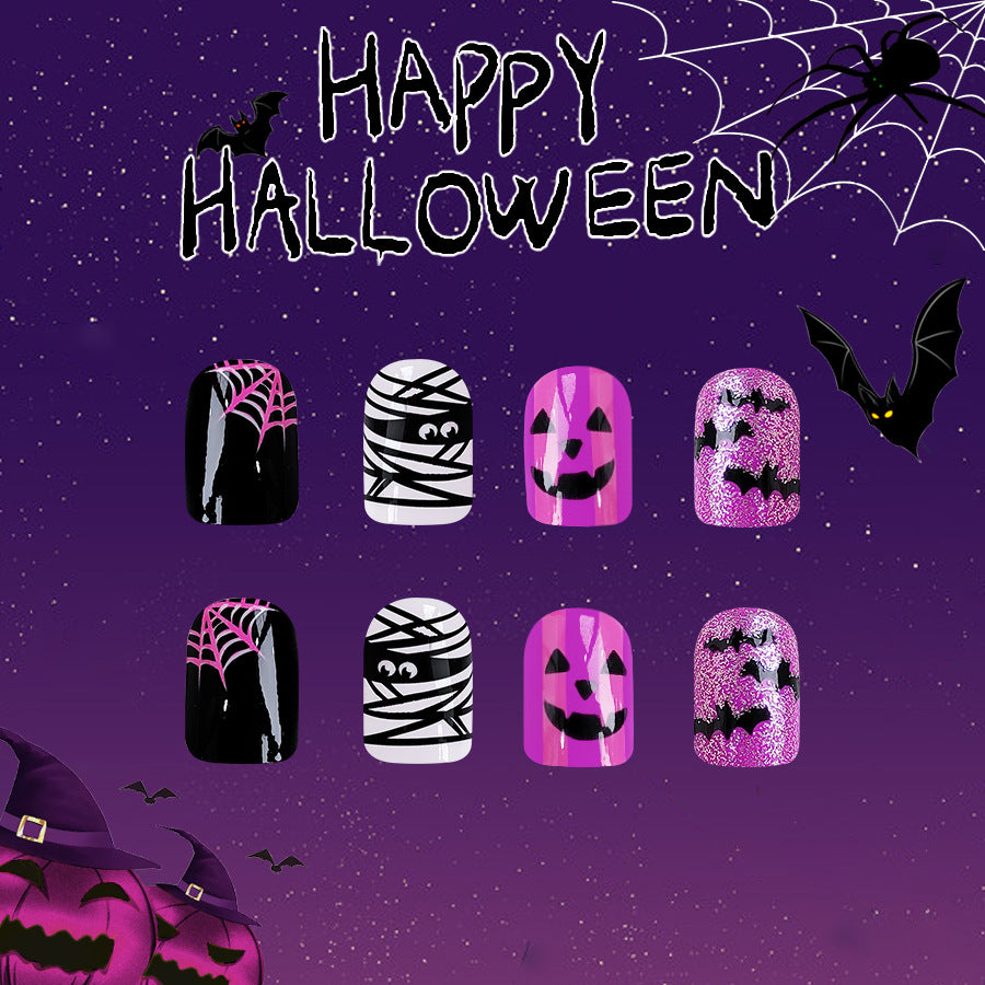 Wholesale 24 Pieces/box Halloween Ghost Face Bat Press-on Nails Kits Nail Stickers ACC-NS-GuaiXL066