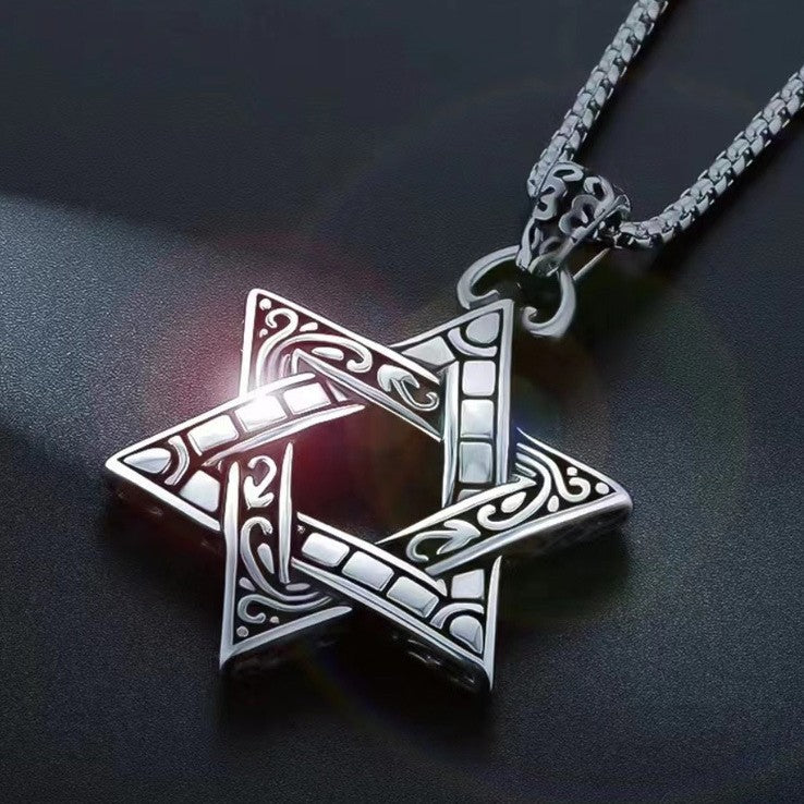 Wholesale Stylish Six Pointed Star Pendant Long Chain Necklace For Men Hip Hop Party Jewelry Accessory
