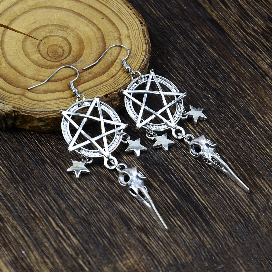 Wholesale Zinc Alloy Punk Star Crow Pendant Earrings Dark Gothic  Style For Party Wear