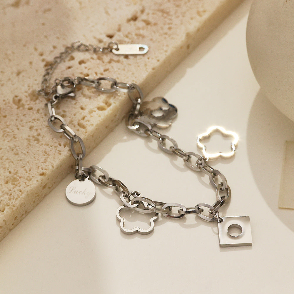 Wholesale Vintage Five-leaf Flower Hollow Titanium Steel Bracelets ACC-BT-DaLang001