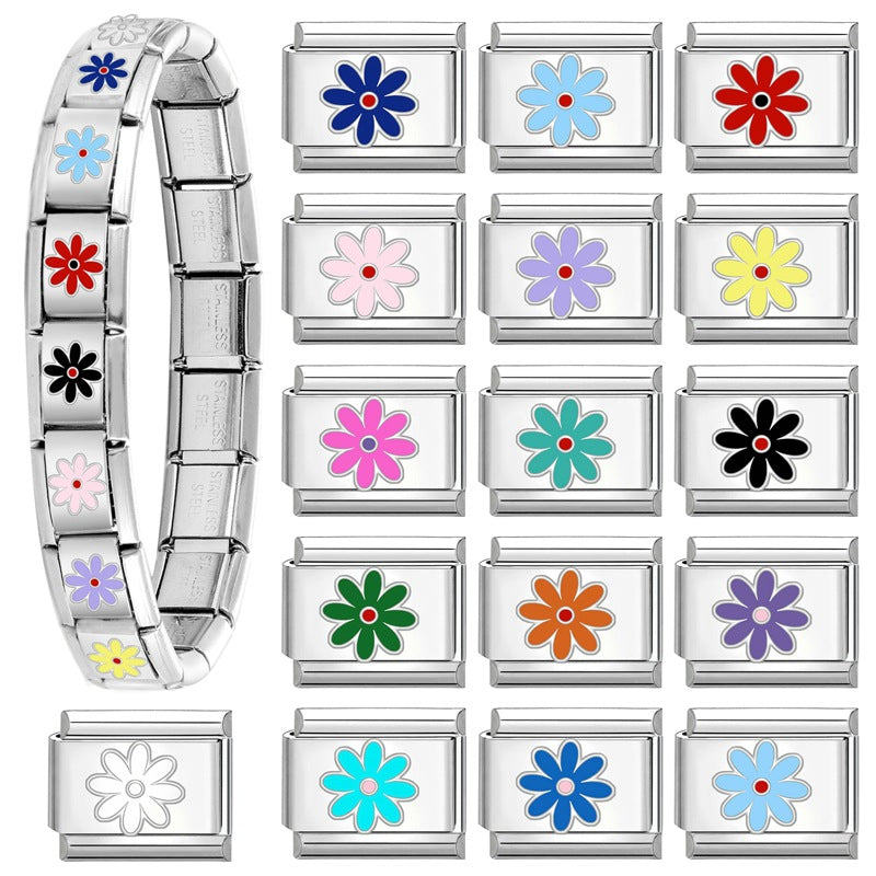 Wholesale 9mm Italian Charm Starter Bracelets DIY Flower Series Stainless Steel Composable Bracelet