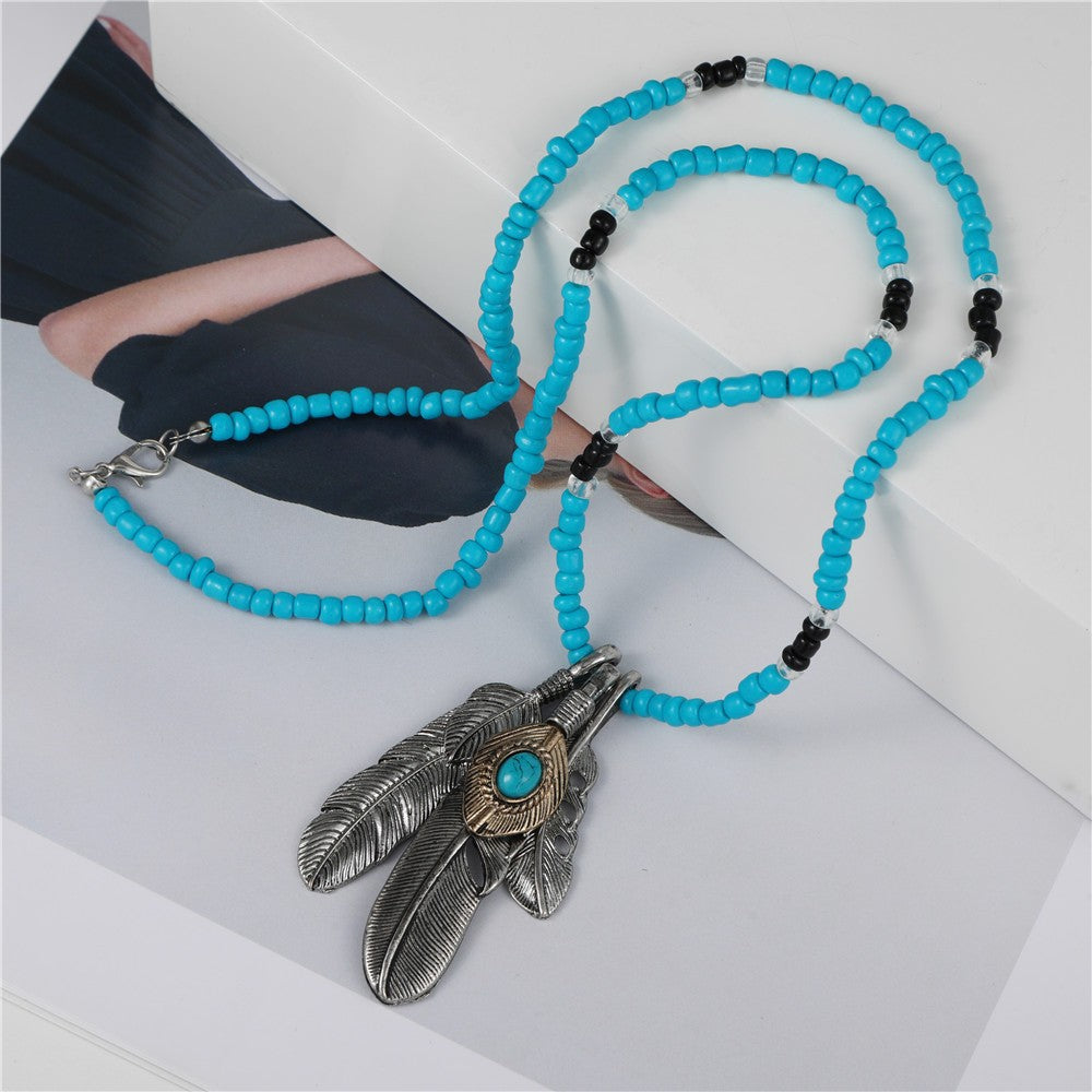 Wholesale Handmade Bohemian Turquoise Necklace with Butterfly Pearl Heart Pendant,  Fashion Jewelry Accessory