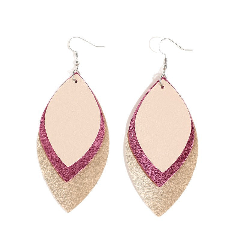 Wholesale Retro Geometric Multi-Layered Colorful Leather Leaf Earrings for Everyday Wear Jewelry Accessory