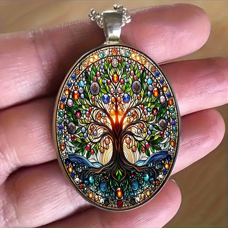 Wholesale Chic Tree of Life Oval Alloy Pendant Necklace for Boutique Jewelry Accessory
