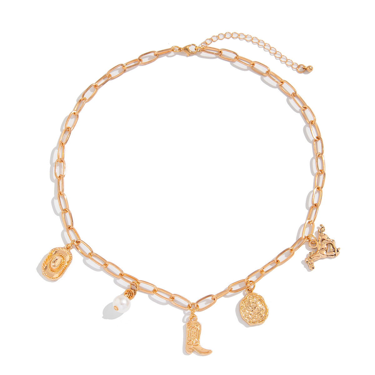 Wholesale Alloy vintage cowboy boot pendant necklace