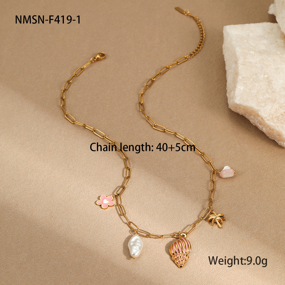 Wholesale Beach Shell Starfish Necklace Stainless Steel Necklace 18K Gold Bracelet