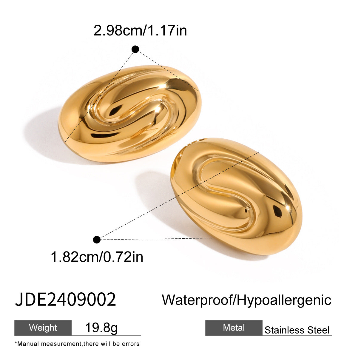Wholesale  18k gold stainless steel  spiral oval trend earrings