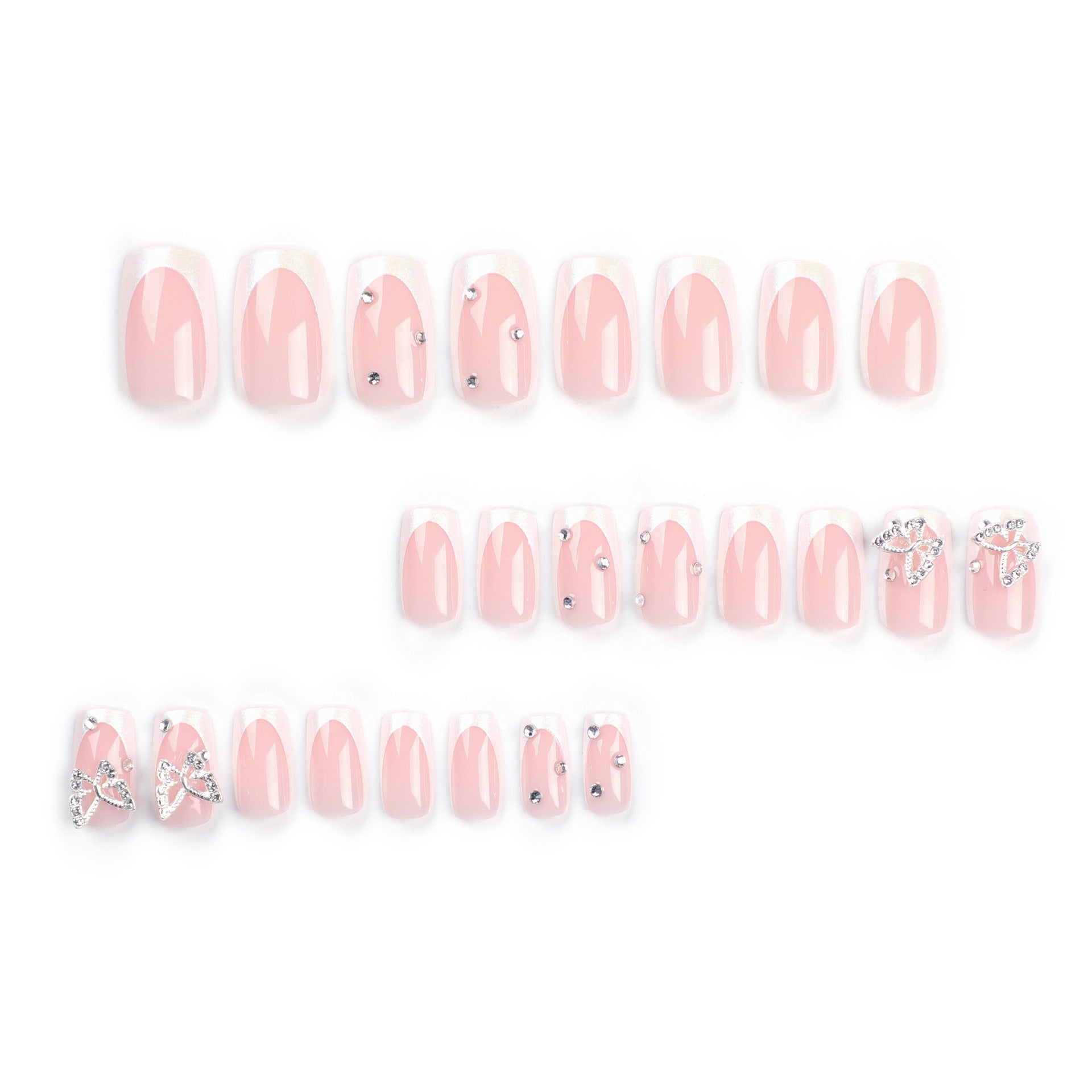 Wholesale 24 Pieces/box Butterfly Glitter Manicure Press-on Nails Kits Nail Stickers ACC-NS-LeFan003