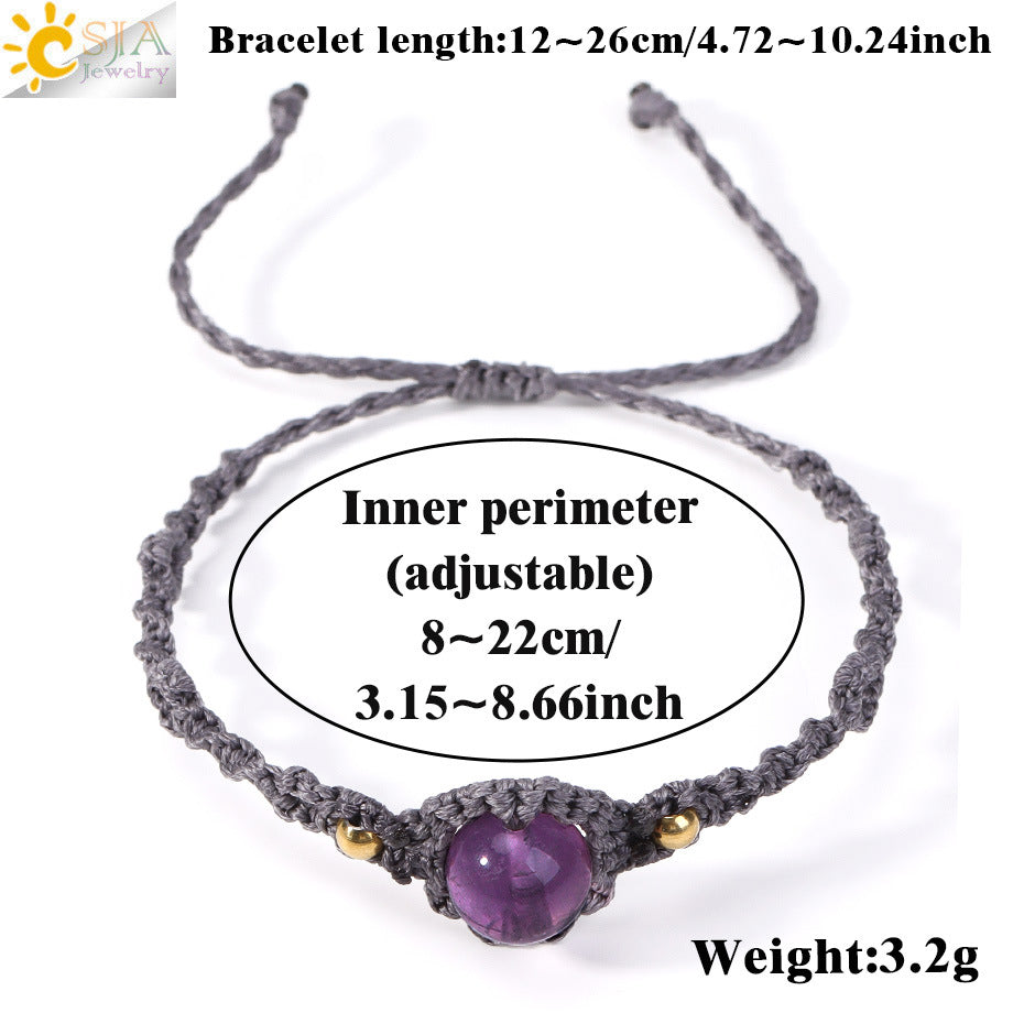 Wholesale Office Lady Style Amethyst Natural Crystal Bead Handmade Woven Adjustable Bracelet Jewelry Accessory