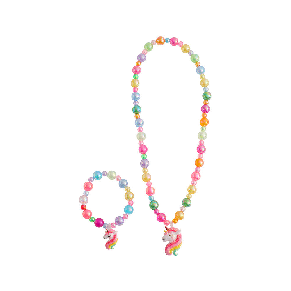 Wholesale Cartoon Unicorn Girl Jewelry Set Color Beaded Bracelet Necklace
