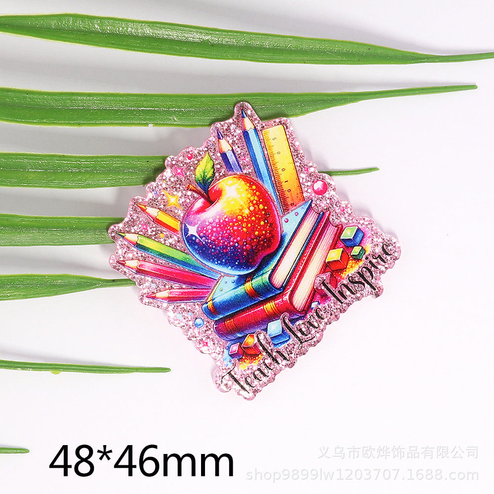 Wholesale 10pcs DIY Flatback Teacher Book Acrylic Flatback Badge Scroll Retractable Keychain DIY Accessories ACC-FK-OuYe002