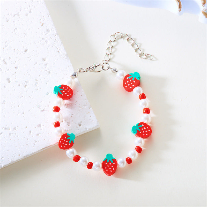 Wholesale  Soft Pottery Watermelon Strawberry Rice Beads Pearl Necklace
