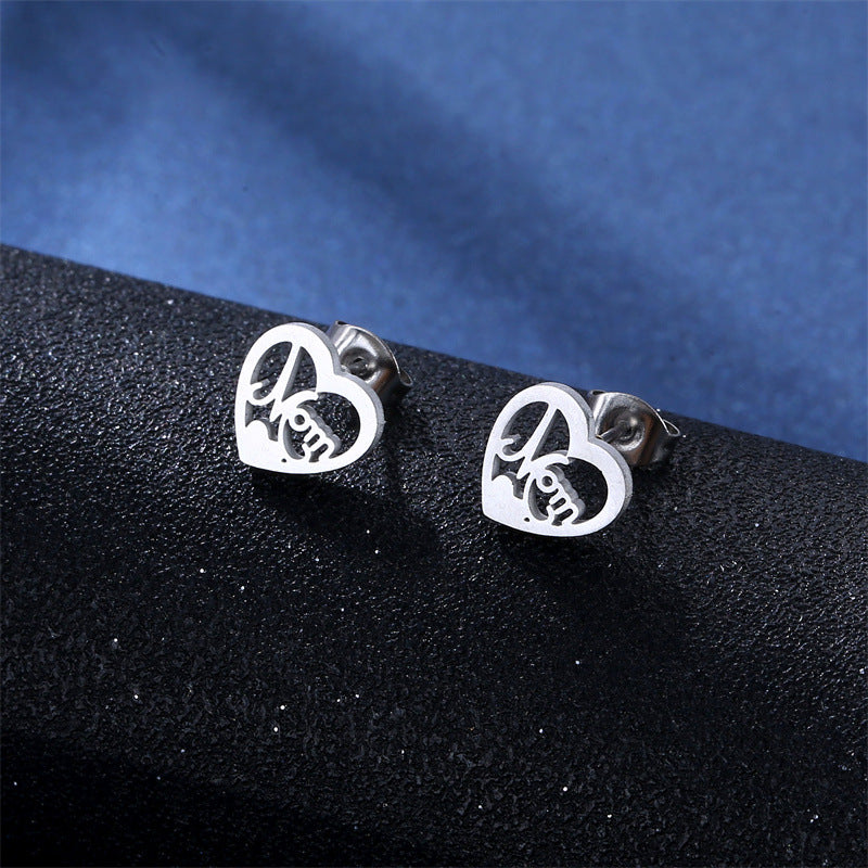 Wholesale Titanium Steel Heart Shape MOM Pendant Stainless Steel Earrings Necklace Set Mother's Day ACC-ES-MinM023
