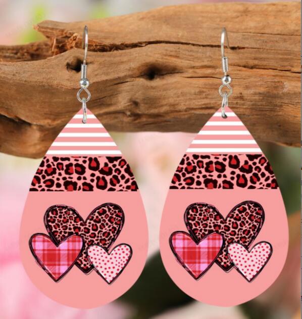 Wholesale Leather Earrings Water Drop Pink Peach Heart Double-Sided Design Fashion Accessory Party Gift
