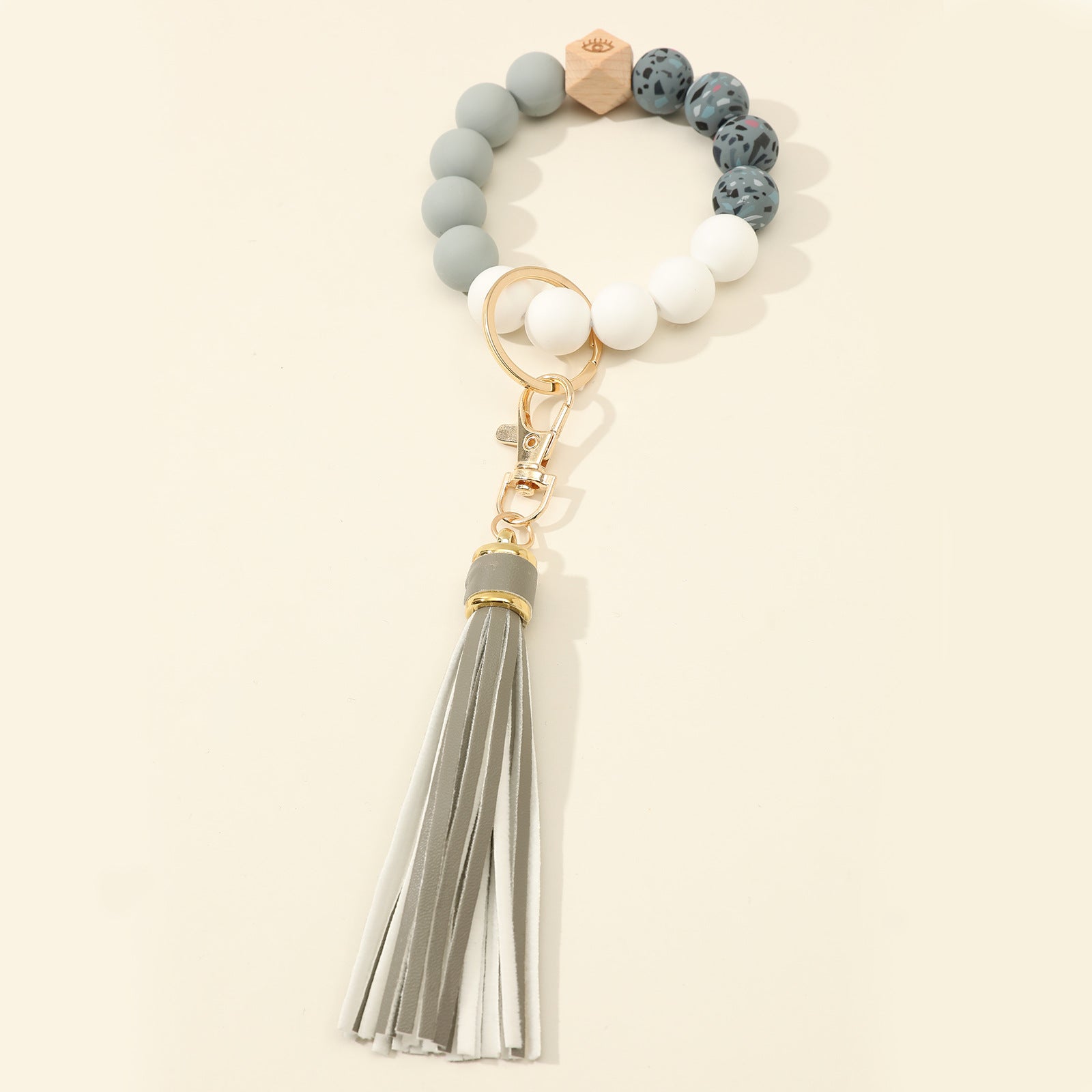 Wholesale Silicone Beads Bracelet Wooden Beads Keychain Wristlet Keychain ACC-KC-Jinz003