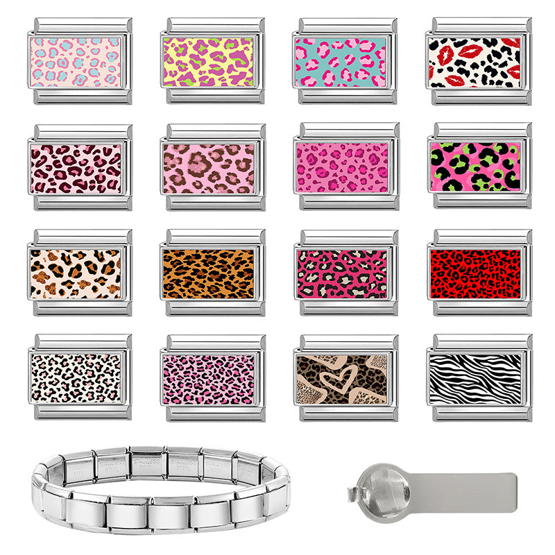 Wholesale Stainless Steel DIY Modular Bracelet Leopard Pattern Jewelry Accessory
