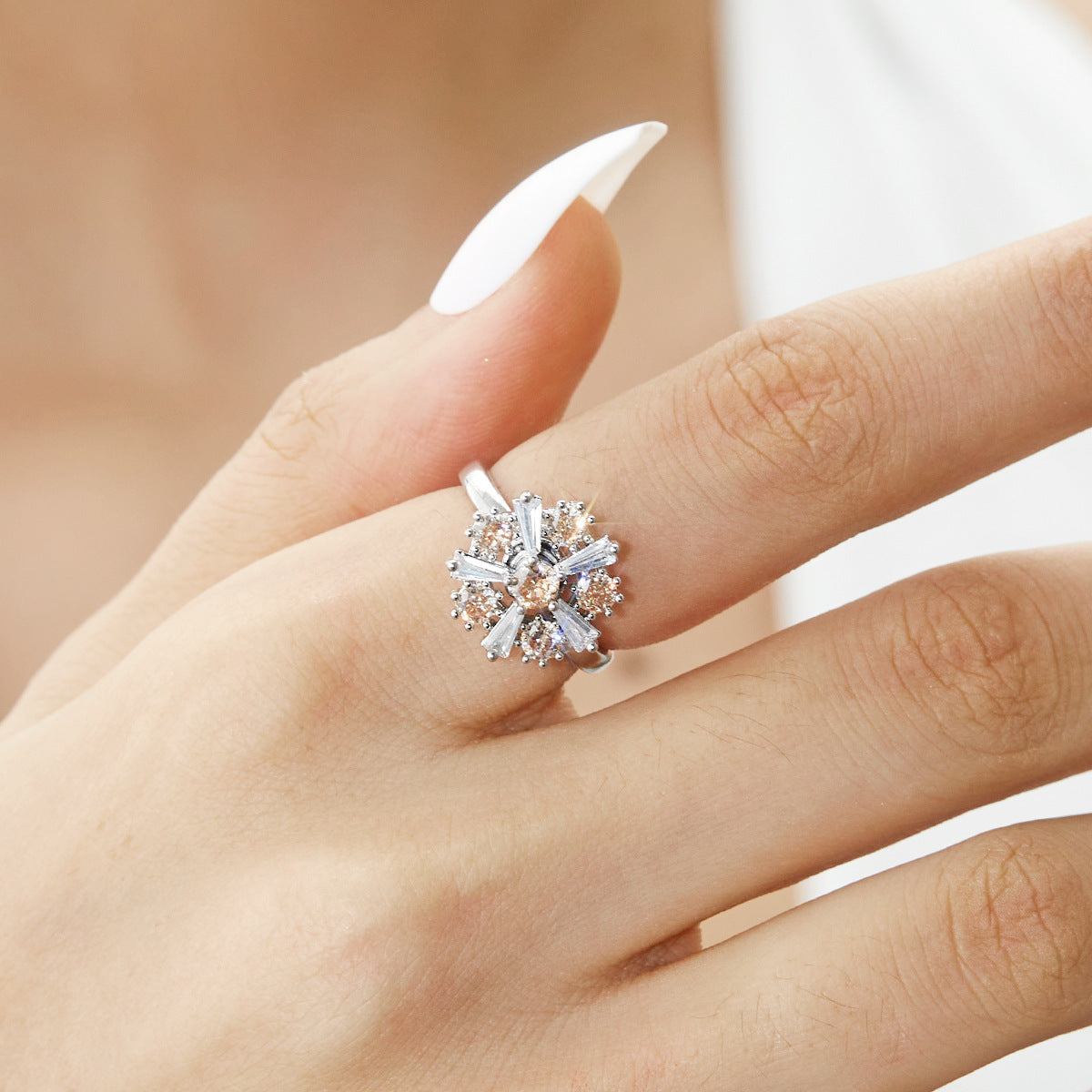 Wholesale decompression rotatable windmill flower inlaid zircon open adjustable ring