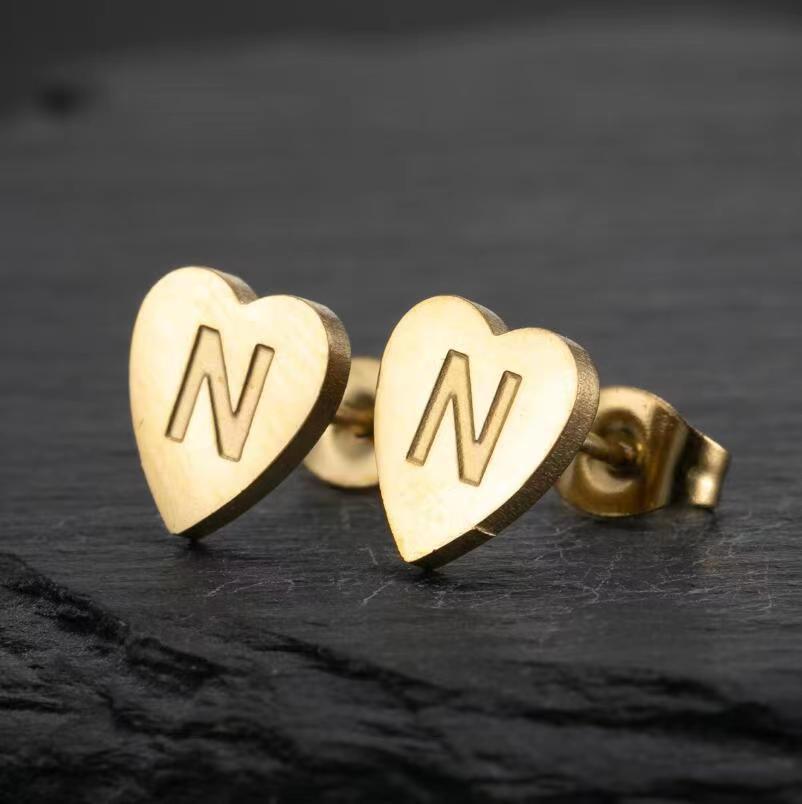 Wholesale Love Earrings English Letters Retro Gold and Silver Earrings Heart Earrings Titanium Steel ACC-ES-FaDiniya001