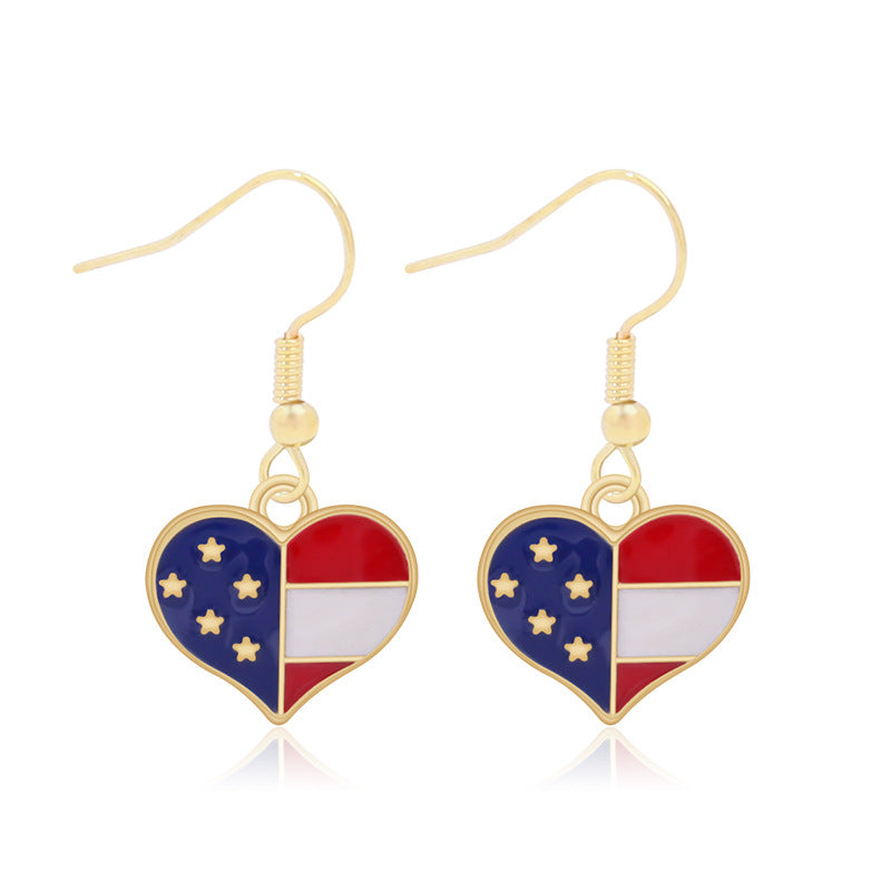 Wholesale American Independence Day Alloy Oil Drop Flag Pentagram Angel Earrings ACC-ES-BinLi003
