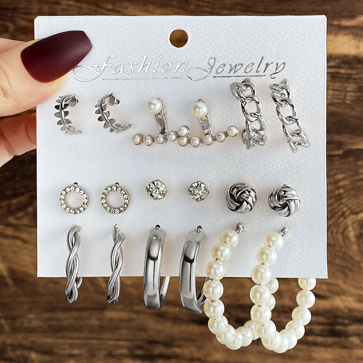 Wholesale 9pcs/set creative  inlaid rhinestone big hoop earrings