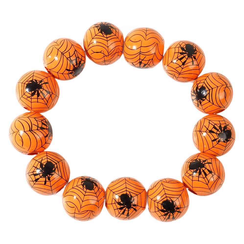 Wholesale  ghost face white background printed wooden bead elastic bracelet